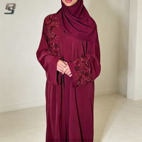 Abaya personnalisée ODM élégante et respirante en polyester perlé, style Dubaï, pour l'Aïd et le Ramadan, vêtement islamique, robe arabe, abayas, robe longue jusqu'aux chevilles, hijab