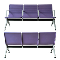 Chaises d'attente médicales et hospitalières avec accoudoirs violets / Banc moderne 3 places en métal durable et écologique pour aéroport et hôtel