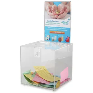 Şeffaf kutu şeffaf akrilik bağış öneri kutusu ile kilit pleksiglas Poll kutusu plastik yardım toplama oy sandığı