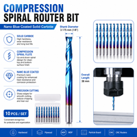 Fraise à compression CNC à 2 cannelures avec revêtement Nano Blue pour le travail du bois, la découpe du MDF et du contreplaqué
