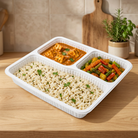 Boîte repas jetable en polypropylène 3 compartiments, qualité alimentaire, barquettes traiteur, préparation repas, épaisseur 3mm, vente en gros