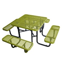Mobilier d'extérieur commercial table de pique-nique carrée en acier avec banc extérieur restaurant aire de jeux patio table à manger en métal chaise