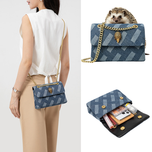 Bolso de Hombro Impermeable para Mujer, Estilo Vintage Preppy, con Logotipo de <span class=keywords><strong>Erizo</strong></span>, Cadena y Solapa, Gran Capacidad, Correa de 45-55cm, ¡Oferta Caliente en el Reino Unido! - Product Image 4
