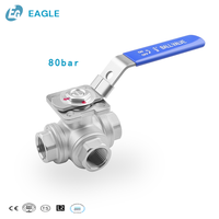 Válvula de Bola de Tres Vías de Acero Inoxidable EAGLE, Puerto L, Puerto T, BSP, para Líquidos, Gas y Aceite