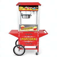 Chariot à Popcorn Commercial en Acier Inoxydable et Verre, Machine à Popcorn Rouge sur Roues, Stand Mobile pour Événements