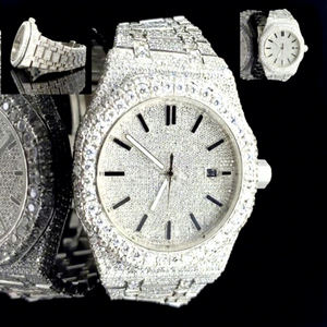 Reloj de Lujo para Hombre con Diamantes Moissanite VVS, Esfera de Cristal, Oro Blanco, 42mm, Resistente al Agua 10 Bar - Product Image 1