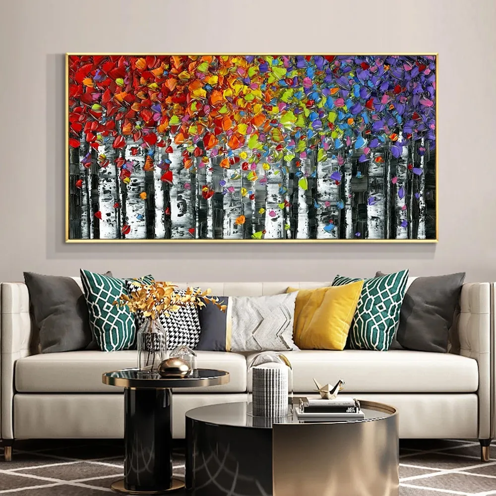 Home Decor 100% Hand made art Modern Tree Colorful hand painted acrylic knife oil paintings