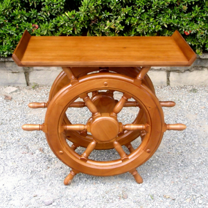 Double Ship <b>Wheel</b> <b>Table</b> Wooden Nautical Furniture with Painted Technique Diameter 70cm European Design <b>for</b> Nautical Interiors - Product Image 1