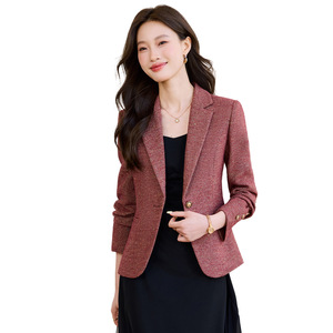 Women's Wool Blazer Maroon Solid Color Slim Fit Anti-Wrinkle Autumn Winter 2025 - Product Image 5