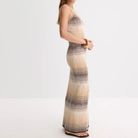 Nouvelle Robe Longue Chic d'Été en Tricot Géométrique pour Femme, Col V, Dos Nu, Sans Manches, Extensible, Coupe Ajustée, Style Simple pour le Bureau