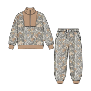 ชุดเซ็ตเสื้อฮู้ดซิปครึ่งตัวลายพรางสำหรับเด็กผู้ชาย สไตล์ลำลองสำหรับใส่ล่าสัตว์ ชุดลำลองสำหรับฤดูใบไม้ร่วง - Product Image 3