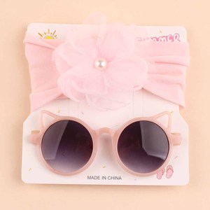 0‑3 Years Infant Nylon Headband With <b>Cat</b> Ear Sunglasses Set Pearl Flower Baby Hairband Baby Shower Newborn Girl Gift - Product Image 5