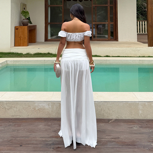 กระโปรงมิดิทรงเอววีเซ็กซี่แบบอสมมาตร แต่งระบายผ่าข้าง ผ้าชีฟองบางเบา สวยสง่า สไตล์วันพักผ่อน - Product Image 5