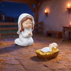 Mini Statuine Religiose Set Presepe con Gesù Bambino e Angeli, <span class=keywords><strong>Accessori</strong></span> Fai-da-Te in Resina per Scene Natalizie in Miniatura - Product Image 4
