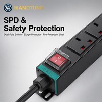 PDU Rak 1U 19" Tipe US dengan Proteksi Beban Berlebih, Unit Distribusi Daya, Power Strip Rak