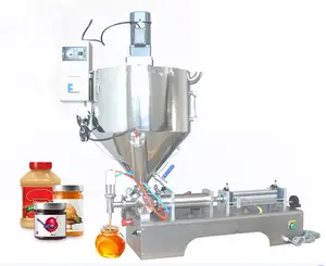Thick paste and liquid durable filling machine with mixer and heater hopper