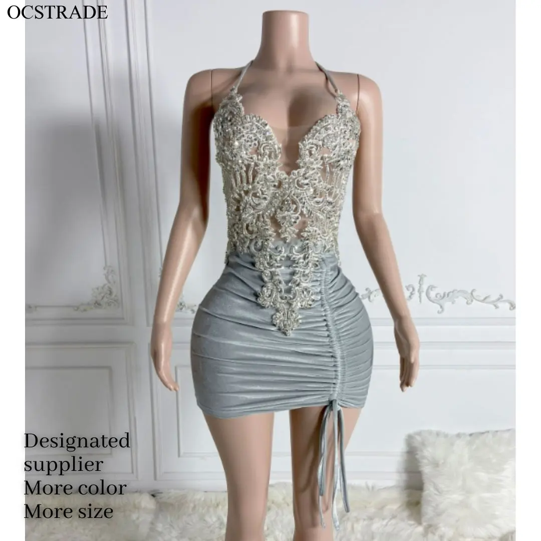 Ocstrade Y2K Transparent Shoulder Strap Sleeveless Dress Robes Sexy Pour Femmes Deep V Neck Embroidery Club Dresses For Women