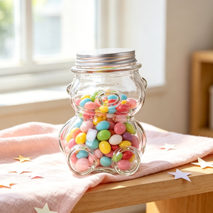 Bocal en verre en forme d'ours au design unique, vide, 50ml, 80ml, 160ml, 300ml, pour bonbons, artisanat DIY, épices, ou comme bocal à vœux, pour cadeaux de fête et cadeaux pour enfants - Product Image 1