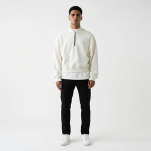 Sweatshirts à demi-fermeture éclair pour hommes Custom Brand Vintage Washed Heavy Weight Sweaters Oversized Drop Shoulder Jumper Hoodies - Product Image 1