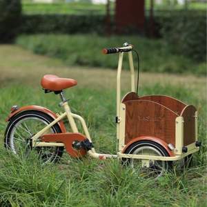 Vélo <span class=keywords><strong>cargo</strong></span> à 3 roues en acier à haute teneur en carbone pour enfants cadre confortable à engrenage en bois avant à vitesse unique non électrique avec boîte de rangement - Product Image 1