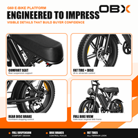 Vélo électrique à gros pneus OBX G60 prêt à être expédié, 1000W 48V 20Ah 960Wh pour adultes, entrepôt de Californie, États-Unis