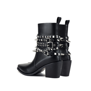 Fermeture éclair intérieure chaussons à talons bas bout pointu bottes à talons compensés femmes chaussures 2023 nouvelles dames cheville perle cuir bottes Western - Product Image 4