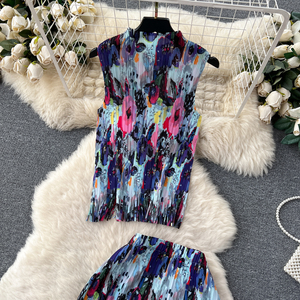 Iki parçalı bayanlar Set LW1395 kadin pileli Ombre Set kolsuz saçak bluz + Maxi etek bayanlar 2 parça Set - Product Image 5