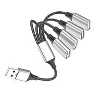Adaptador Hub OTG USB-C de 4 Puertos, Cable de Nailon Trenzado, Conductor de Cobre Puro, Carga Rápida de 5A, Transferencia de Datos USB 2.0, para Teléfonos y Laptops, OEM