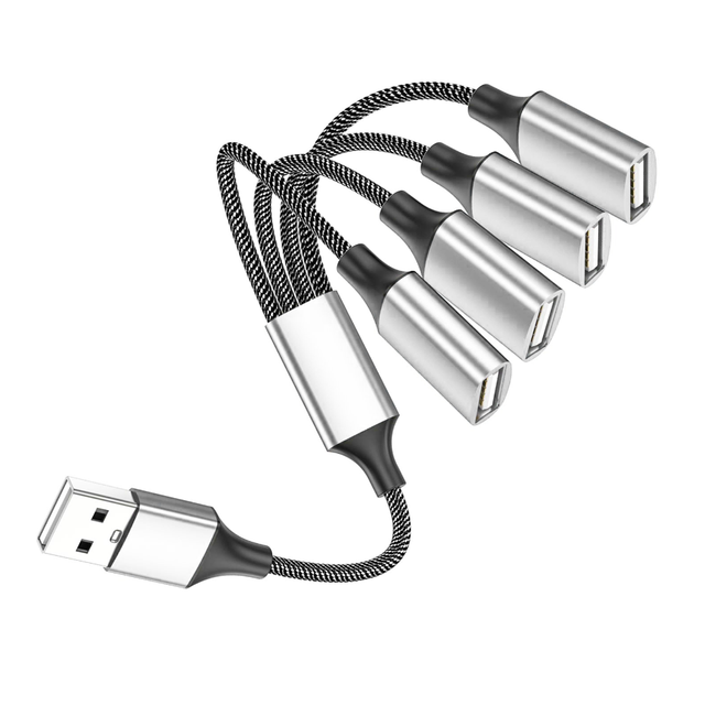 USB-A 4-Port OTG Hub Adapter Braided Nylon Cable Pure Copper Conductor 5A Fast Charging USB 2.0 Data Transfer Phones Laptops OEM