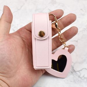 Fashion Women Girl Lipstick Cover Case Bag Accessories Keychain With <b>Makeup</b> Mirror Pu Leather Lip Balm Holder Lipstick Bag - Product Image 1