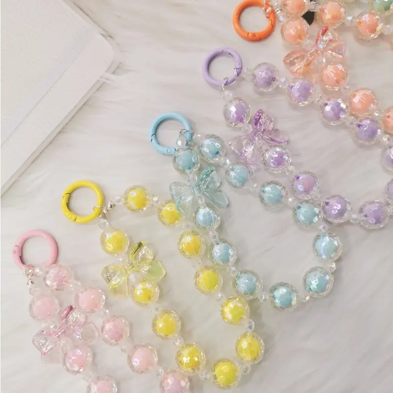 Small and Fresh Colored Bow Keychain Pendant DIY Phone Case Transparent Beaded Pendant
