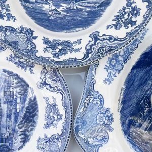 Vẽ tay retro tấm gốm bát và bộ cốc Bộ đồ ăn bằng gốm màu xanh và trắng Châu Âu - Product Image 6