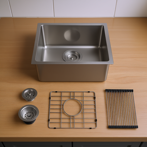 Évier de cuisine sous plan à cuve unique 17x19x10 pouces en acier inoxydable finition brossée, évier de préparation pour bar avec grille et passoire - Product Image 2