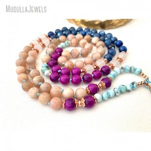 MN34522 Sugilite Kyanite Larimar และ Moonstone Mala Beads 108,ลูกปัดสำหรับ<span class=keywords><strong>สวด</strong></span>มนต์เทพเจ้ามาลาสร้อยคอของขวัญโยคะสำหรับเธอ - Product Image 3