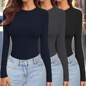 Camiseta de Mujer, Corte Ajustado, Manga Corta, Cuello Redondo, con Estampado de Lunares, Informal, Tejida, Transpirable, Ecológica, de Poliéster, para Invierno - Product Image 2