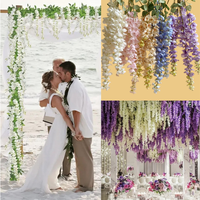 Fleurs artificielles de glycine en tissu faites à la main - Décoration d'Halloween, fleurs de mariage artificielles réalistes en glycine