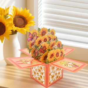 Vente en gros Instagram Pink 3D Flower Bouquet Creative Coated Paper Cartes de vœux - Product Image 2