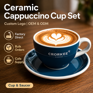 Juego de Tazas y Platillos de Cerámica para Capuchino con Logotipo Personalizado, OEM ODM, Venta al por Mayor, Tazas de Café para Cafetería, Pedidos al por Mayor, Proveedor Directo de Fábrica, Hotel, Cafetería - Product Image 1