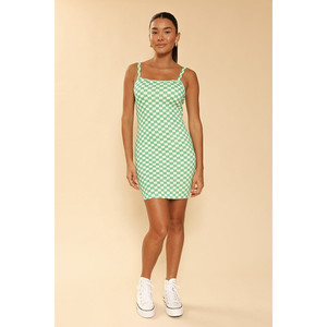 <b>Checkered</b> Rib Knit Tank <b>Top</b> Dress - Product Image 3