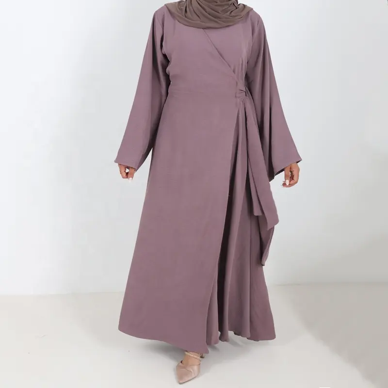 Custom Small MOQ Modest Abaya Simply Muslim Women Dresses Islamic Clothing Robe Waist Wrap Dubai Abaya