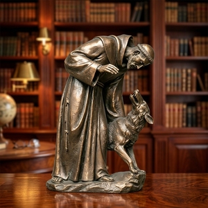Exquise figurine antique en bronze finition vieillie, représentant un moine, un <span class=keywords><strong>loup</strong></span>, un ange ou une fée - Sculpture d'art religieux et spirituel de luxe - Product Image 5