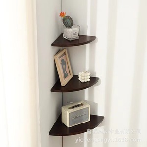 Corner <b>Wall</b> <b>Mounted</b> <b>Shelf</b> Wooden Fan Shape Solid Wood For Bedroom Storage Display Rack - Product Image 3