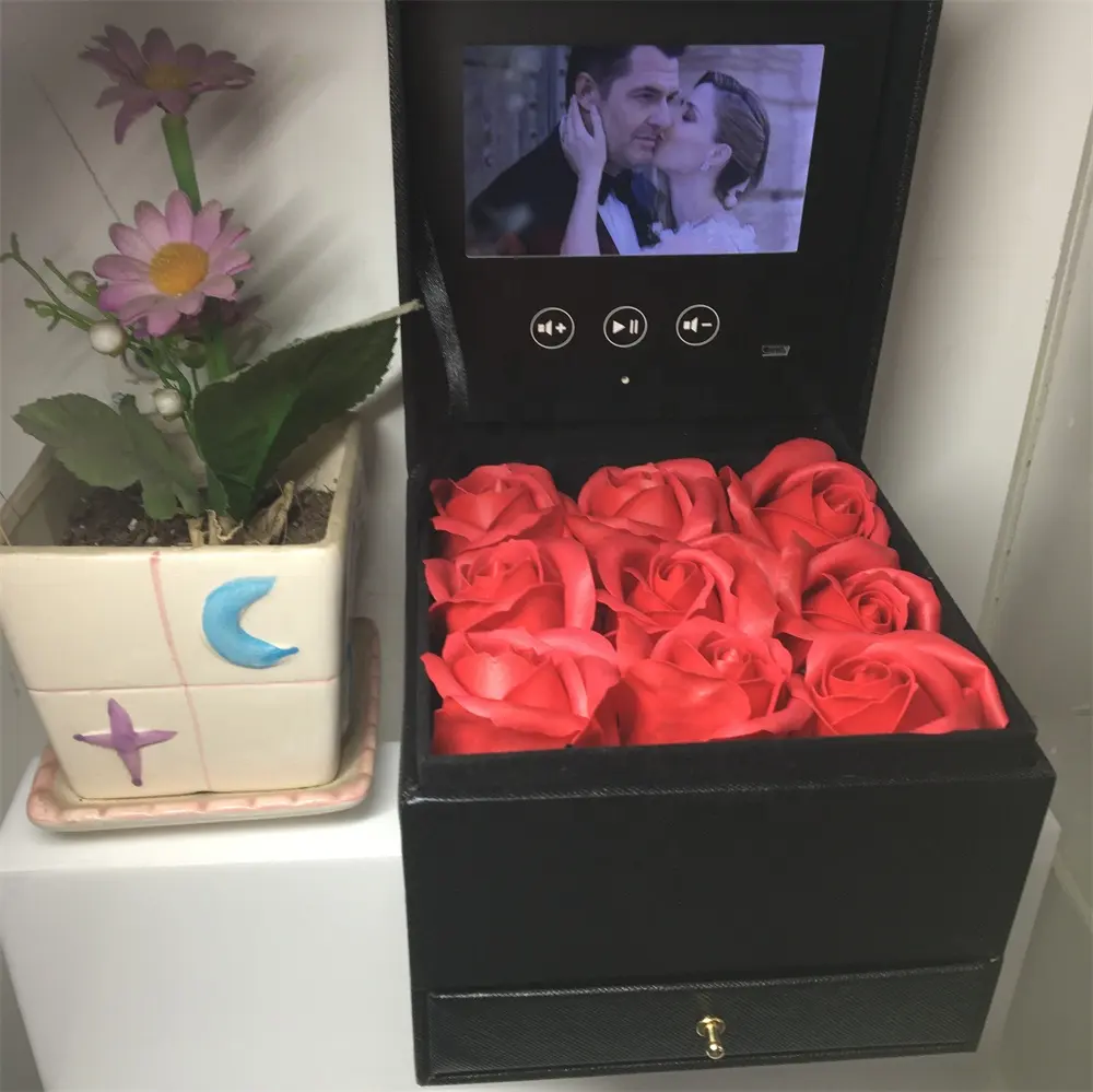 Upload Your Video Lcd Screen Box inch video Flower box with Artificial Preserved lasting Roses jewelry lcd gift box for Mother