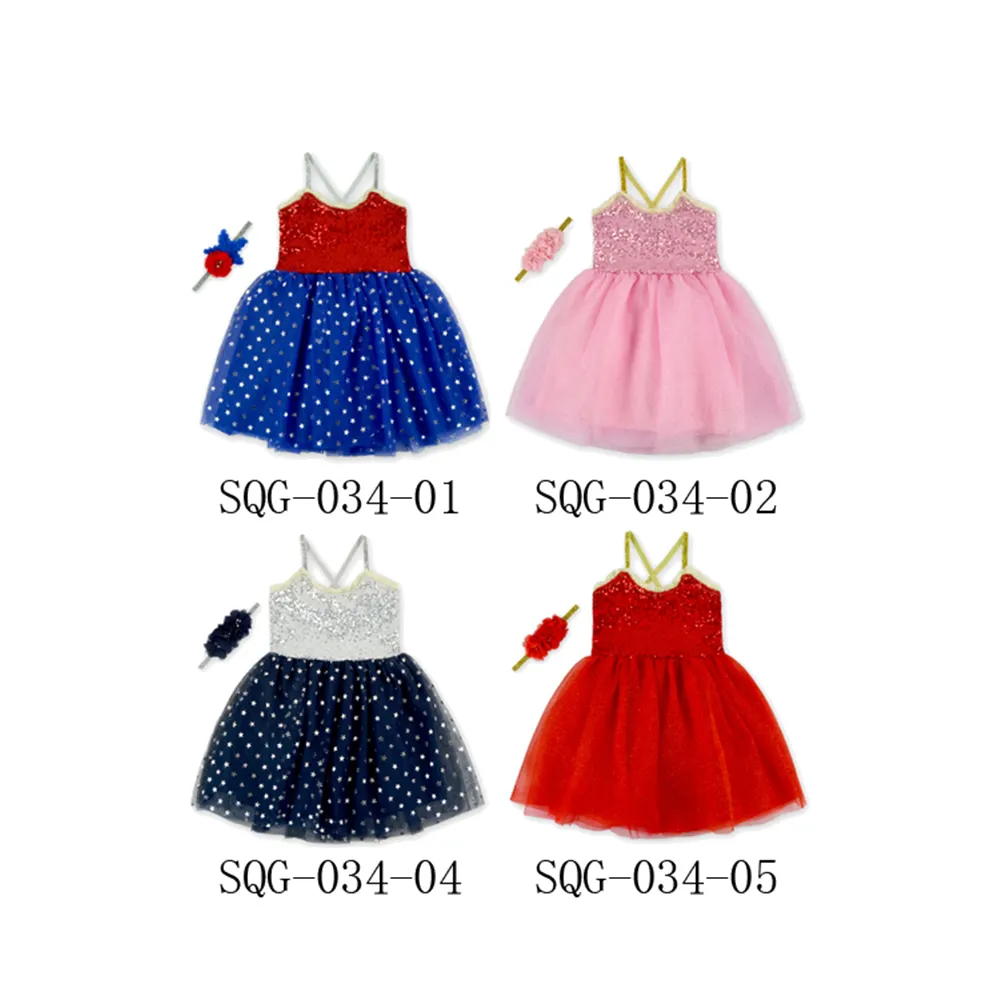디지털 인쇄 사용자 정의 레드 스팽글 Tulle Frock 아기 여름 의류 짧은 소매 아름다운 아기 소녀 여름 드레스