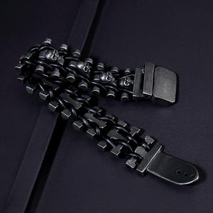 Moda takı bilezikler vintage kemer tokası deri kafatası dokuma bilezik paslanmaz çelik kafatası bilezik - Product Image 5