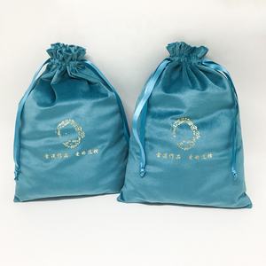 大型カスタムロゴプリントブルーベルベットドローストリングバッグジュエリーシューズドレス帽子ハンドバッグ包装再利用可能 - Product Image 3