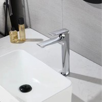 Robinet de lavabo moderne monotrou à monocommande en zinc chromé avec cartouche céramique et débit contrôlé