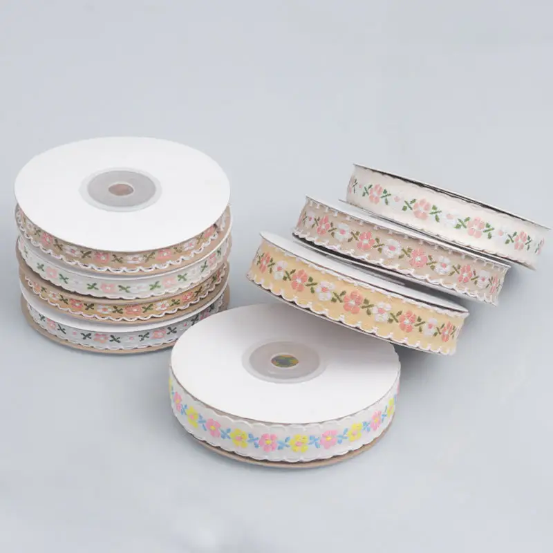 New arrival embroidery small floral ribbon headwear bow decor jacquard webbing ribbon tape for garment handmade DIY materials