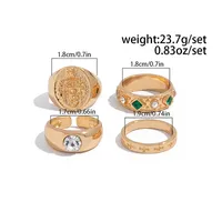 Grüner Legierungs-Crest-Ring-Set für Herren, Gold/Silberfarben, gravierte Bänder, Punk-Eheringe, Hip-Hop-Geschenk