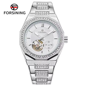 Relojes Mecánicos <span class=keywords><strong>de</strong></span> Lujo FORSINING con Esfera <span class=keywords><strong>de</strong></span> Diamantes Negros y Dorados, Reloj Automático para Hombre <span class=keywords><strong>de</strong></span> Acero Inoxidable Resistente al Agua - Product Image 4